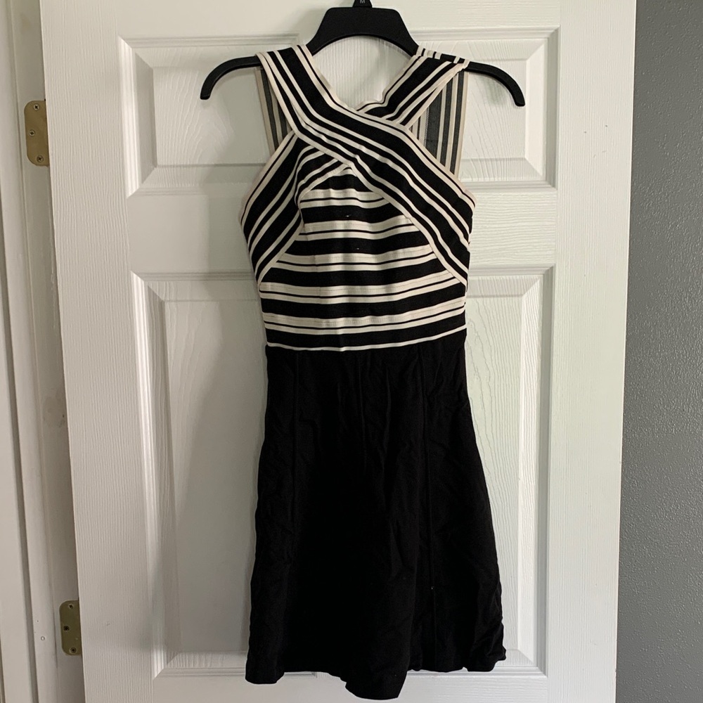 Maeve Striped Black and Cream Mini Dress